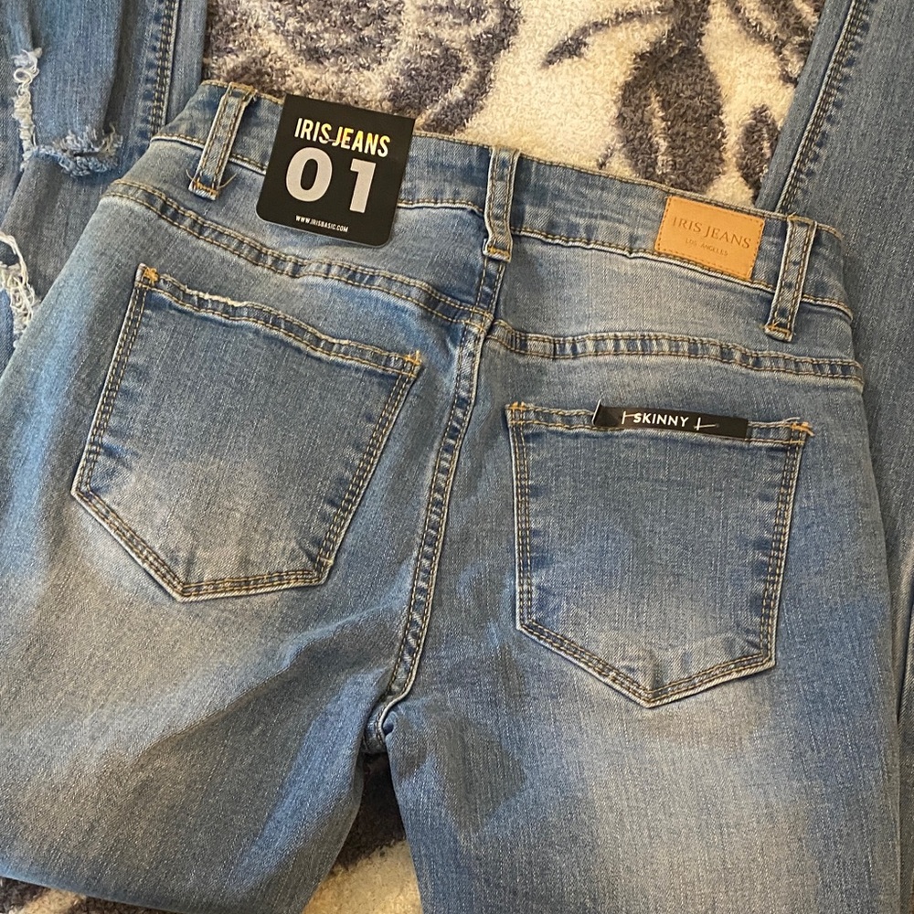 Distressed Light Blue Skinny Jeans - Mid Rise Stretch - Picture 4 of 5
